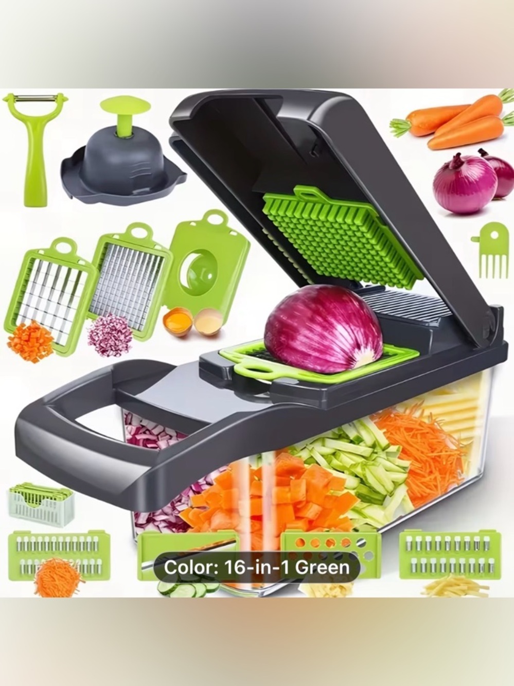 16-in-1 Green Multi-Function Vegetable Chopper and Slicer